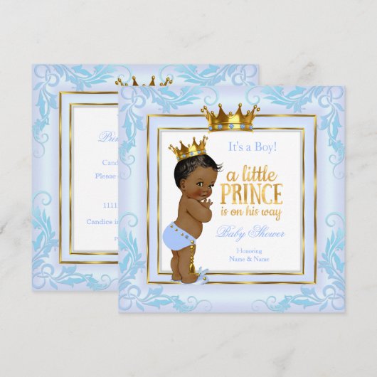 Light Blue Gold Crown Prince Baby shower Etnische Kaart (Voorkant / Achterkant)