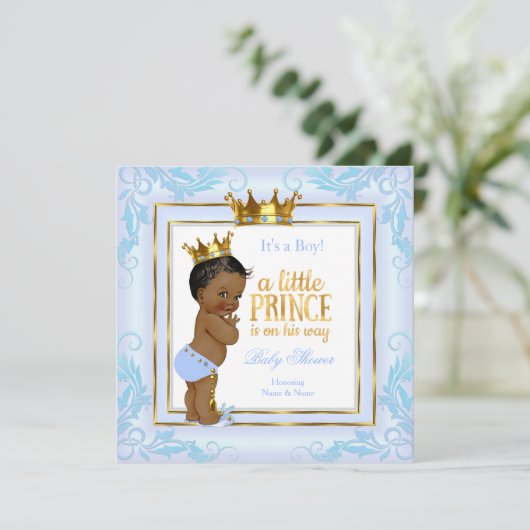 Light Blue Gold Crown Prince Baby shower Etnische Kaart (Staand voorkant)