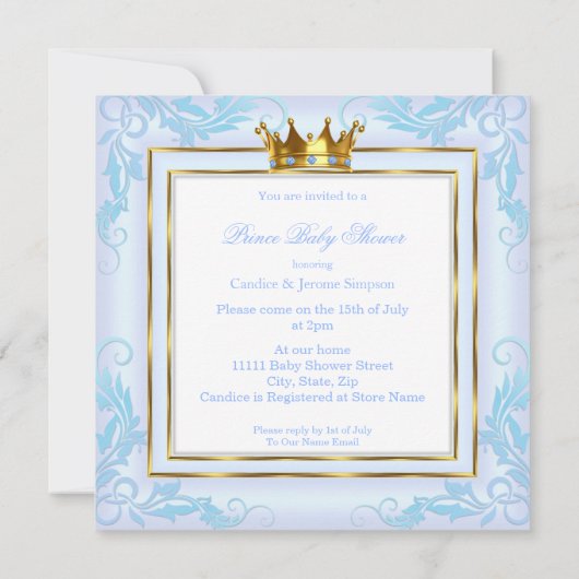 Light Blue Gold Crown Prince Baby shower Etnische Kaart (Achterkant)