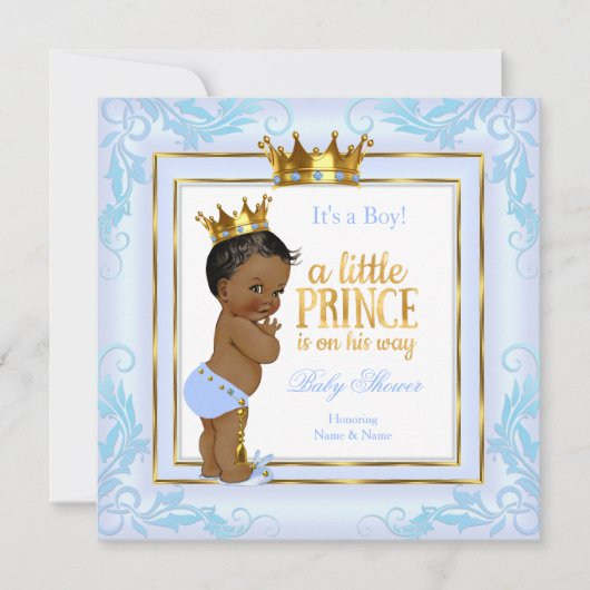 Light Blue Gold Crown Prince Baby shower Etnische Kaart (Voorkant)