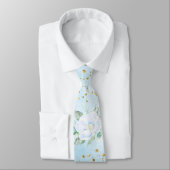 Light Blue Gold Floral Groom bruiloft Stropdas (Gebonden)