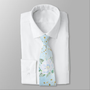 Light Blue Gold Floral Groom bruiloft Stropdas
