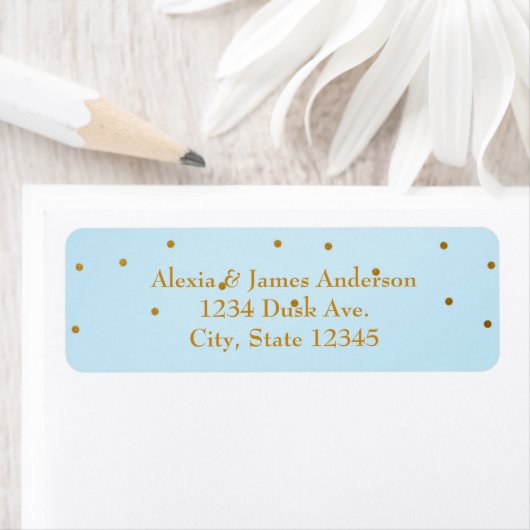 Light Blue & Gold Foil Invitation Adresetiketten Etiket (Insitu)