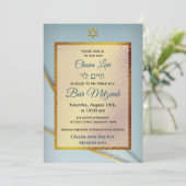 Light Blue Gold Lijst Star Jewish Bar Mitzvah Kaart (Staand voorkant)