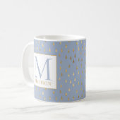 Light Blue Gold Raindrop Modern Trendy Monogram Koffiemok (Voorkant links)