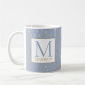 Light Blue Gold Raindrop Modern Trendy Monogram Koffiemok (Links)