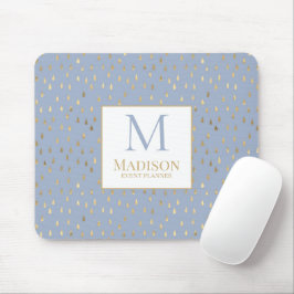 Light Blue Gold Raindrop Modern Trendy Monogram Muismat
