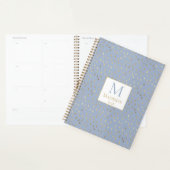 Light Blue Gold Raindrop Modern Trendy Monogram Planner (Display)