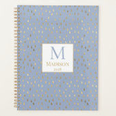 Light Blue Gold Raindrop Modern Trendy Monogram Planner (Voorkant)