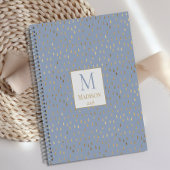 Light Blue Gold Raindrop Modern Trendy Monogram Planner
