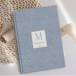 Light Blue Gold Raindrop Modern Trendy Monogram Planner