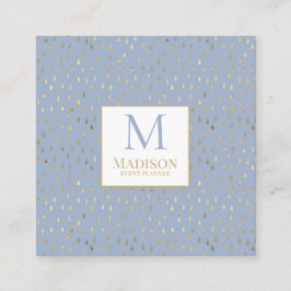 Light Blue Gold Raindrop Modern Trendy Monogram Vierkante Visitekaartje