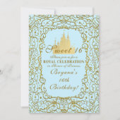 Light Blue & Gold Royal Castle Princess Sweet 16 Kaart (Voorkant)