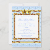 Light Blue Gold White Prince Baby shower Brunette Kaart (Achterkant)
