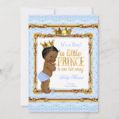 Light Blue Gold White Prince Baby shower Etnische Kaart (Voorkant)