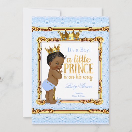 Light Blue Gold White Prince Baby shower Etnische Kaart (Voorkant)