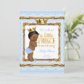 Light Blue Gold White Prince Baby shower Etnische Kaart (Staand voorkant)