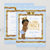 Light Blue Gold White Prince Baby shower Etnische Kaart (Voorkant / Achterkant)