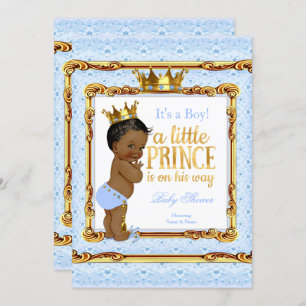 Light Blue Gold White Prince Baby shower Etnische Kaart