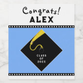 Light Blue Graduation Party Wijn Etiket (Enkel label)