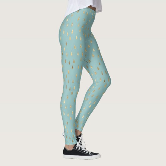 Light Blue Green Gold Raindrop Modern Trendy Yoga Leggings (Rechts)