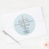 Light Blue Grey Baptism Son Bedankt Ronde Sticker (Envelop)