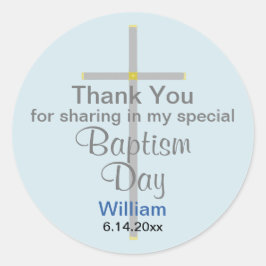 Light Blue Grey Baptism Son Bedankt Ronde Sticker