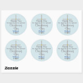 Light Blue Grey Christening Son Dank je Ronde Sticker (Vel)