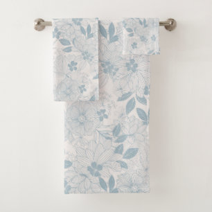 Light Blue-Grey Flowers Pattern Bad Handdoek