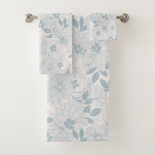 Light Blue-Grey  Flowers Pattern Bad Handdoek (Insitu)