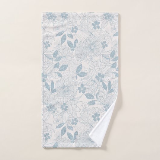 Light Blue-Grey  Flowers Pattern Bad Handdoek (Handdoek)