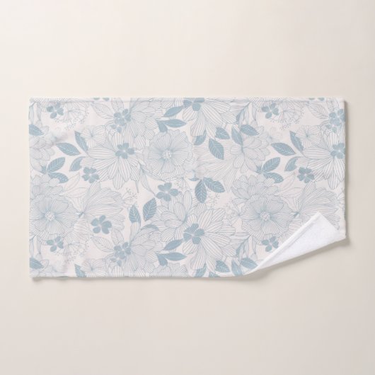 Light Blue-Grey  Flowers Pattern Bad Handdoek (Handdoek)