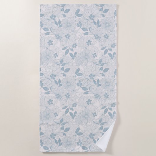 Light Blue-Grey  Flowers Pattern Strandlaken (Voorkant)