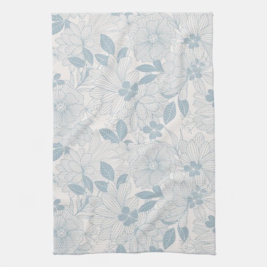 Light Blue-Grey  Flowers Pattern Theedoek (Verticaal)