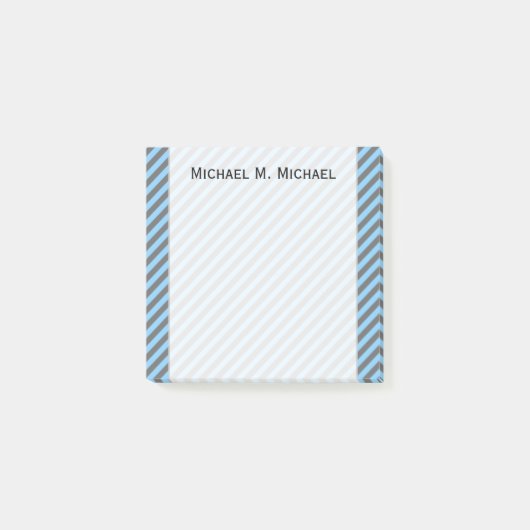 Light Blue & Grey Stripes Pattern + Custom Name Post-it® Notes (Voorkant)