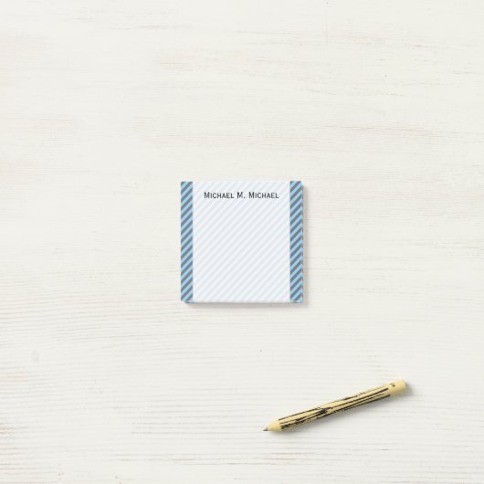 Light Blue & Grey Stripes Pattern + Custom Name Post-it® Notes (Op bureau)