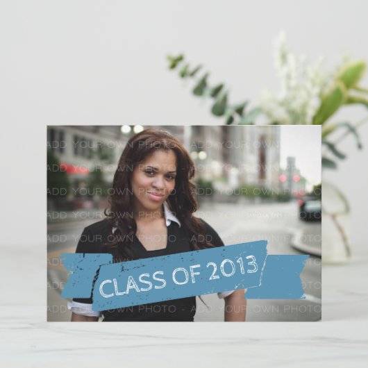 Light Blue Grunge Banner 2013 Afstudeerder Invitat Kaart (Staand voorkant)