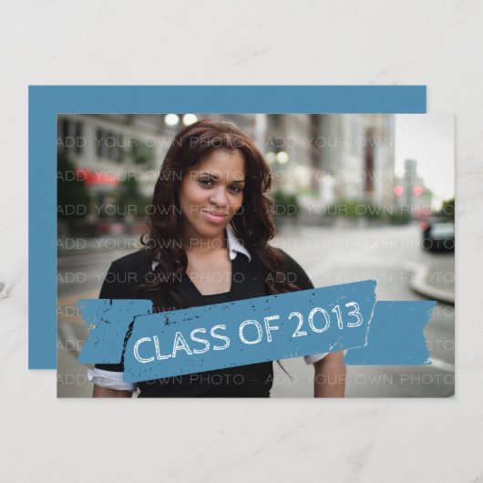 Light Blue Grunge Banner 2013 Afstudeerder Invitat Kaart (Voorkant / Achterkant)