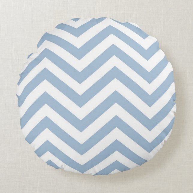 Light Blue Grunge Textured Chevron Rond Kussen (Voorkant)