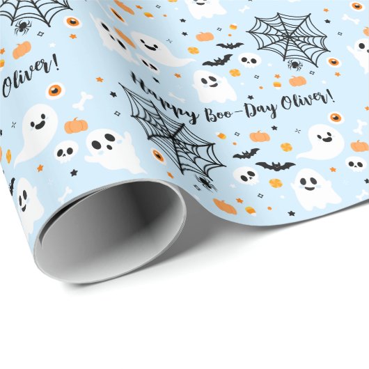 Light Blue Halloween Ghost Cadeaupapier (Rol Hoek)