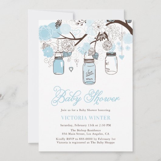 Light Blue Hanging Mason Jars Baby shower Kaart (Voorkant)
