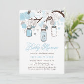Light Blue Hanging Mason Jars Baby shower Kaart (Staand voorkant)
