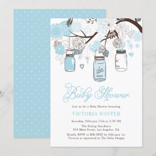 Light Blue Hanging Mason Jars Baby shower Kaart