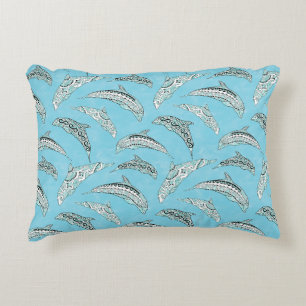 Light Blue Hawaiian Tribal Dolphins Accent Kussen