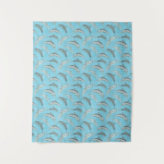 Light Blue Hawaiian Tribal Dolphins Wandkleed (Voorkant)