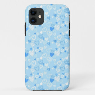 Light Blue Hearts Sketch iPhone 11 Hoesje