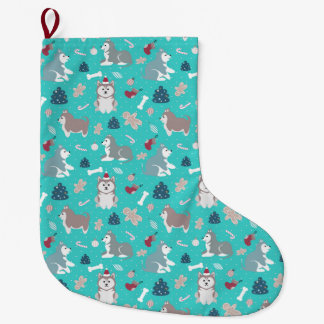 Light Blue Husky Dog-kerststop Grote Kerstsok