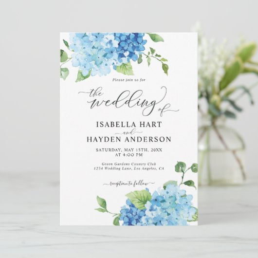 Light Blue Hydrangea, allemaal in één QR Floral We Kaart (Staand voorkant)