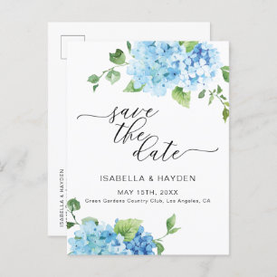 Light Blue Hydrangea Dusty Floral Save the Date Aankondigingskaart