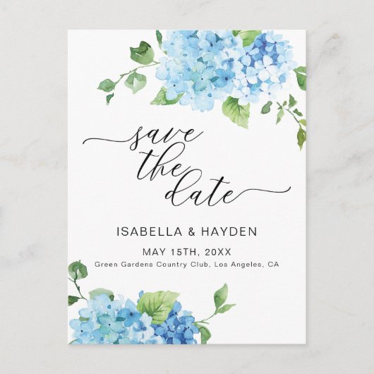 Light Blue Hydrangea Dusty Floral Save the Date Aankondigingskaart (Voorkant)